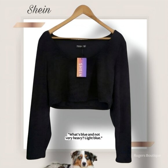 🌿Shein Curve Women's 3XL Black Fuzzy Longsleeve Crop Top Sweater - Picture 7 of 7